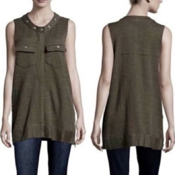 Free People Highway Vest in olive green Heathered knit studded neck LG - Picture 2 of 16